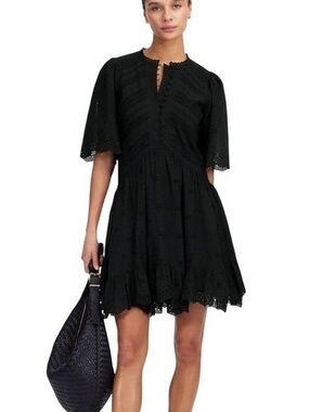 Madewell Black Eyelet Flutter Sleeve Mini Dress NWT